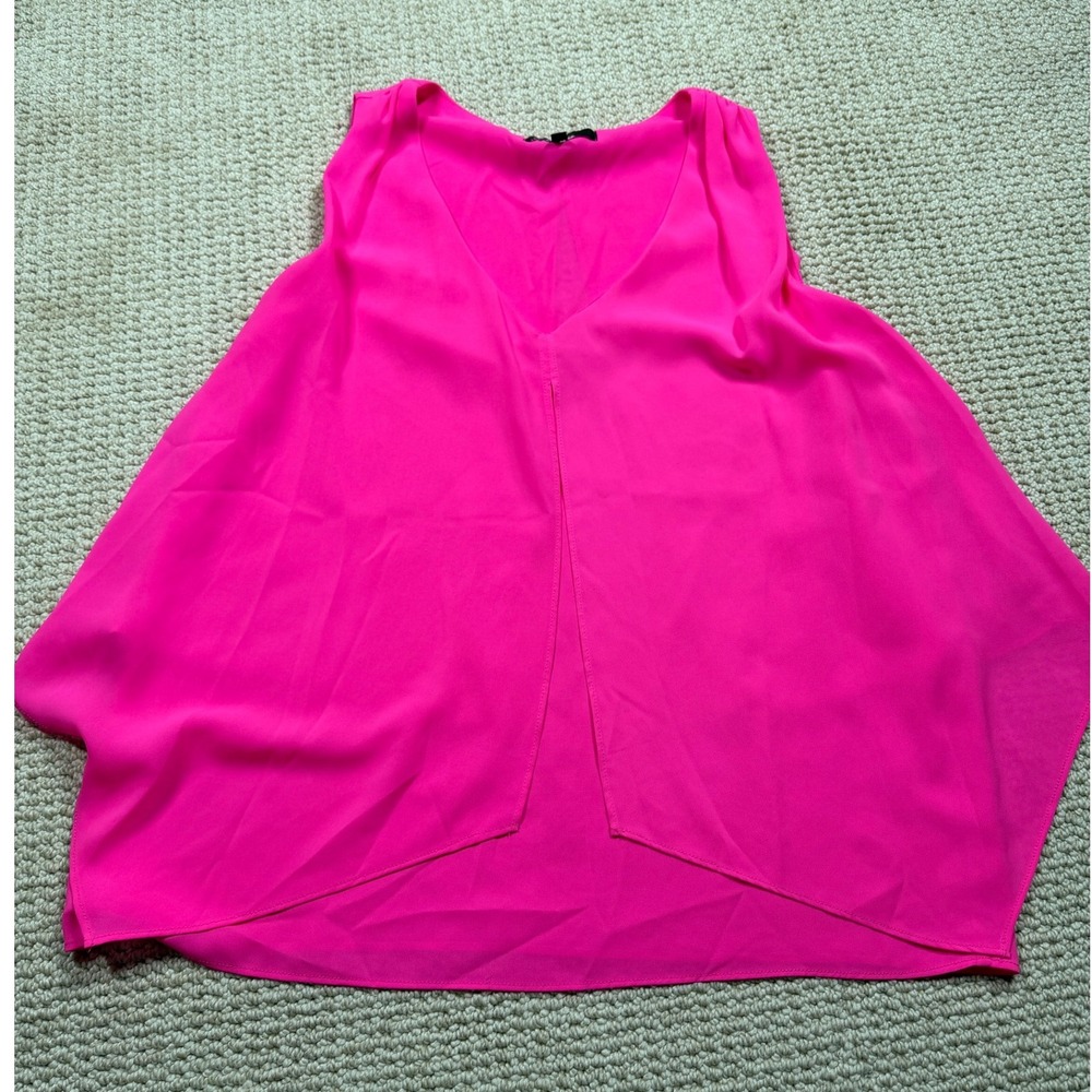 C. Luce Tank Top Womens Size Large Hot Pink Asymmetrical‎ Overlay Casual Blouse